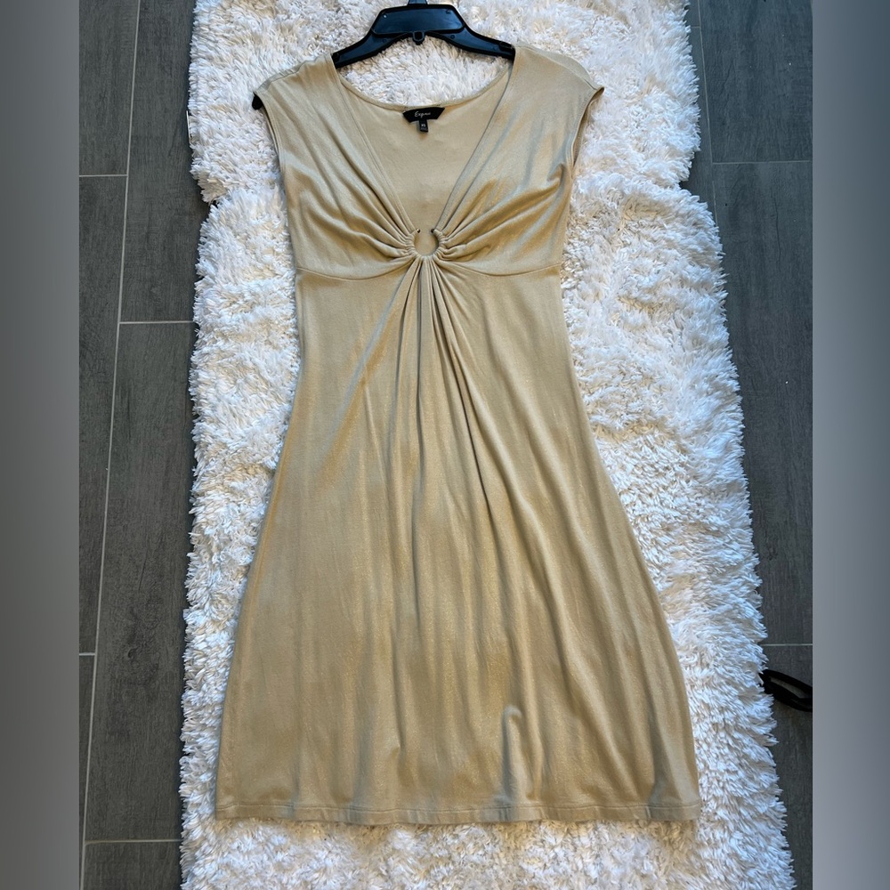 Express Gold Midi Dress with Twist Front